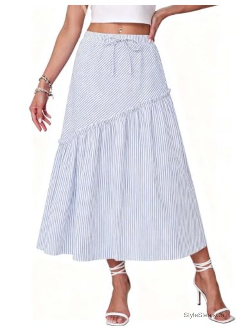 Womens Striped Maxi Skirt with Pockets High Waisted Long Flowy A-Line
